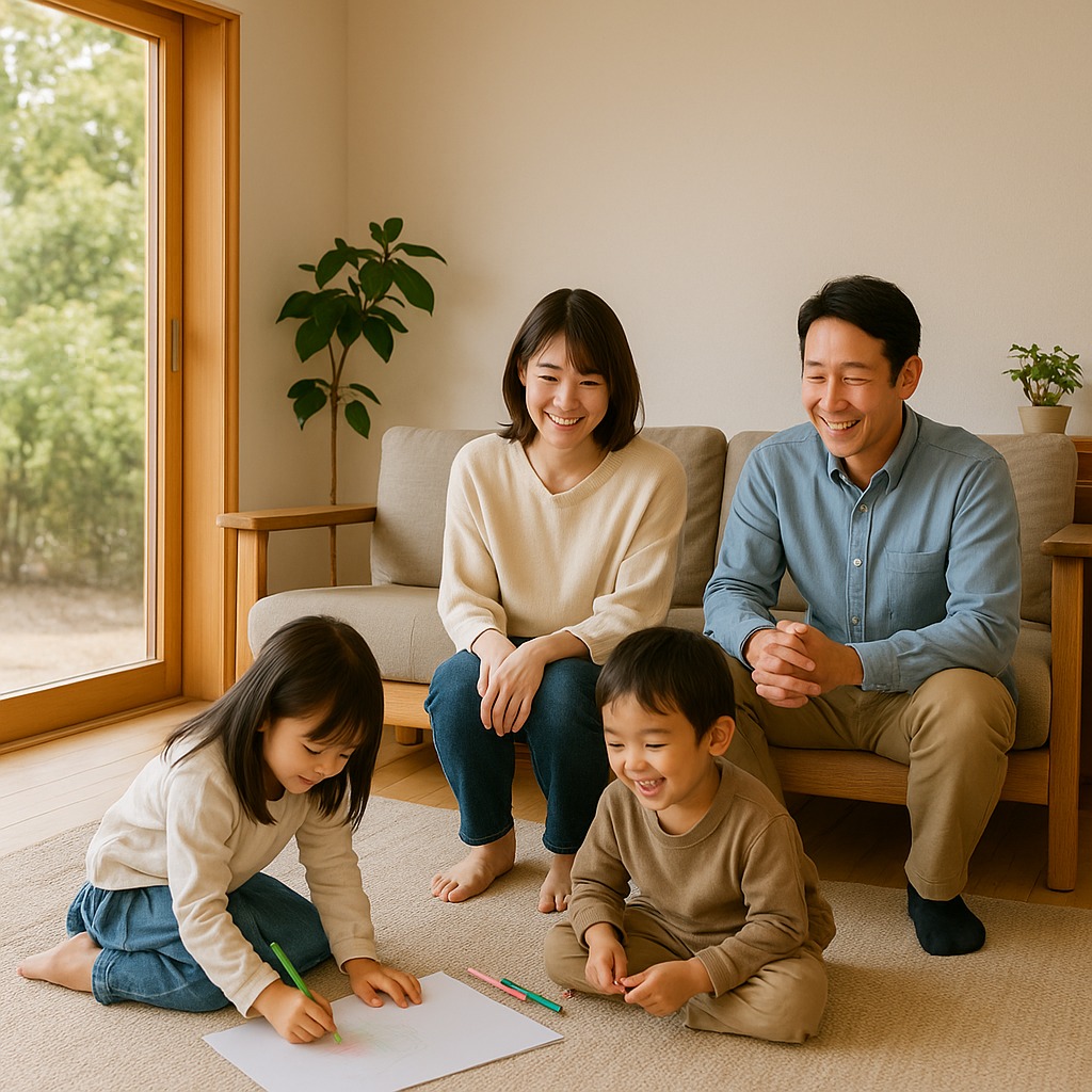 家族が自然に集まるリビングでの穏やかな時間