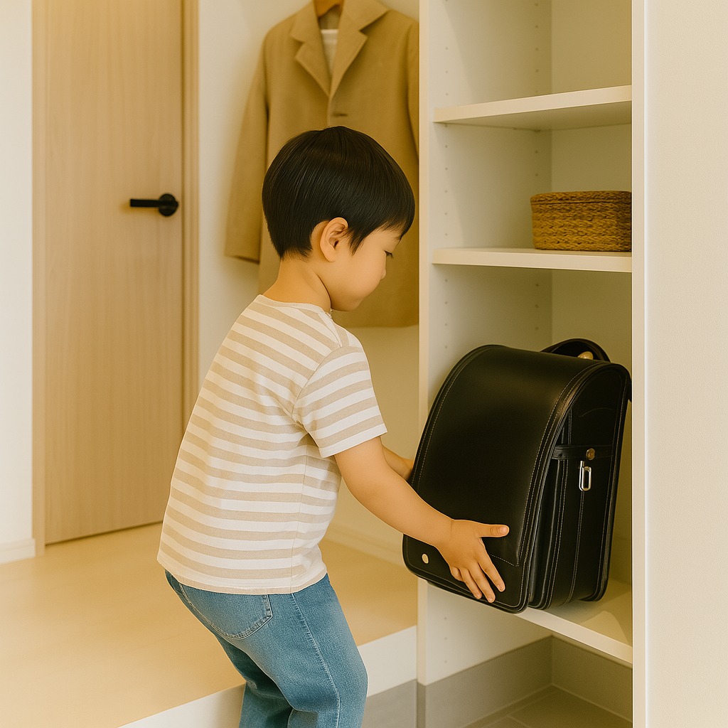 ランドセルを自分で棚に戻す習慣が身についた子どもの様子
