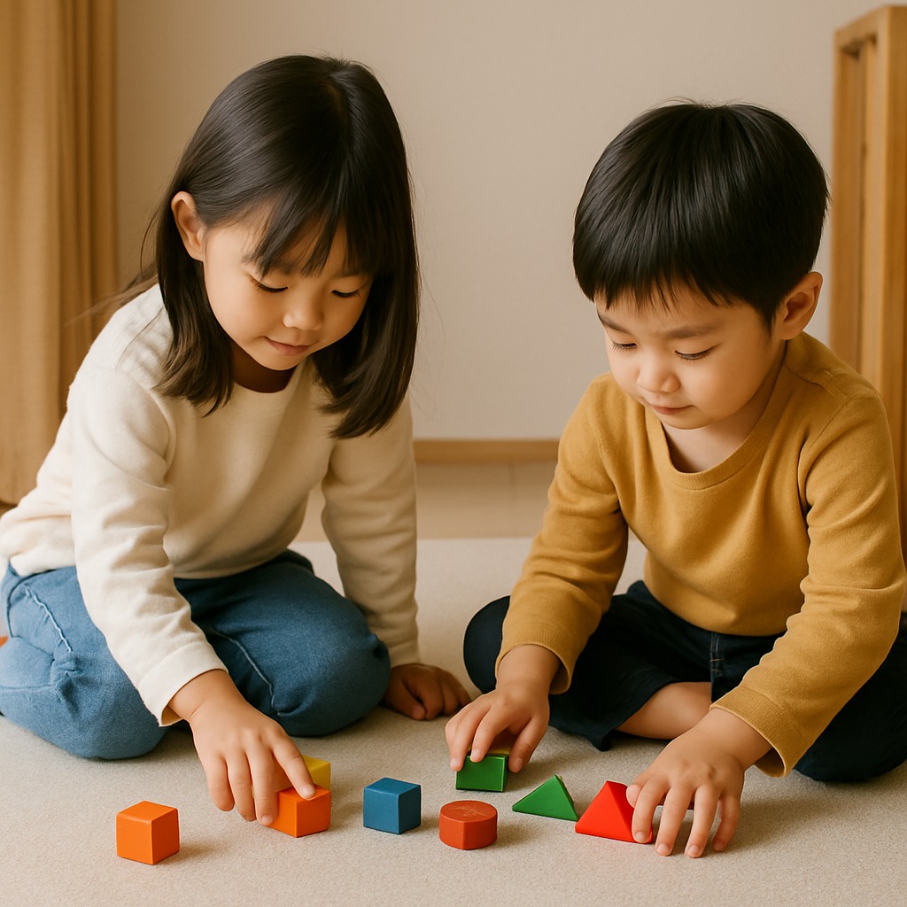 肌ざわりがやさしい床材で遊ぶ子どもたちの様子