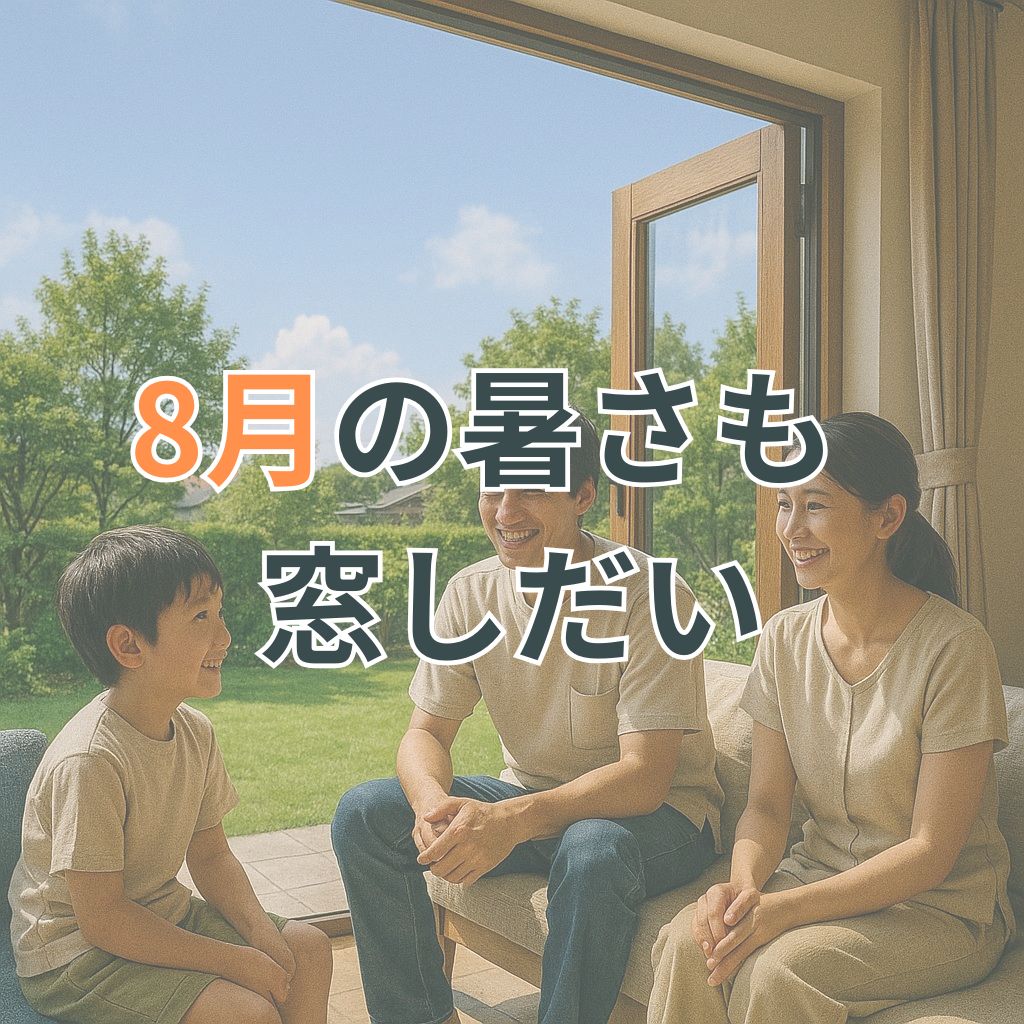 日本家屋の庭とつながるリビングで家族が夏の日差しを感じながら談笑する様子